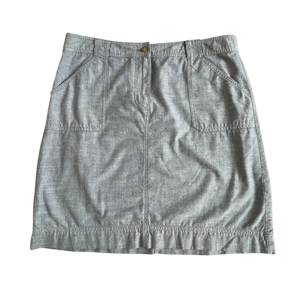 Talbots Blue Chambray Mini Skirt Women’s Size 14 Pockets Lightweight Straight